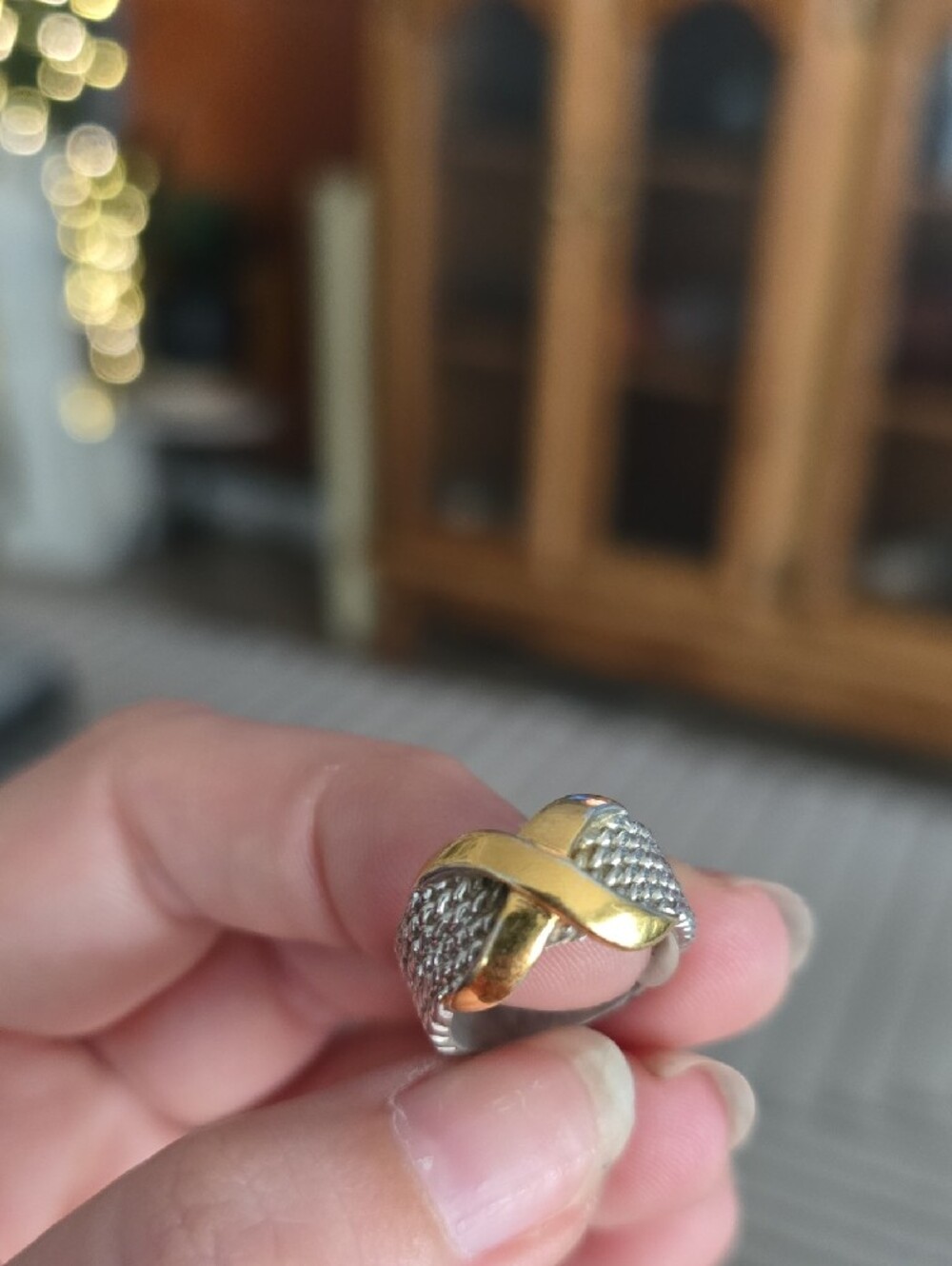 Textured Multi-Row Rope Statement Ring with Gold-Tone X Accent - Picture 7 of 9